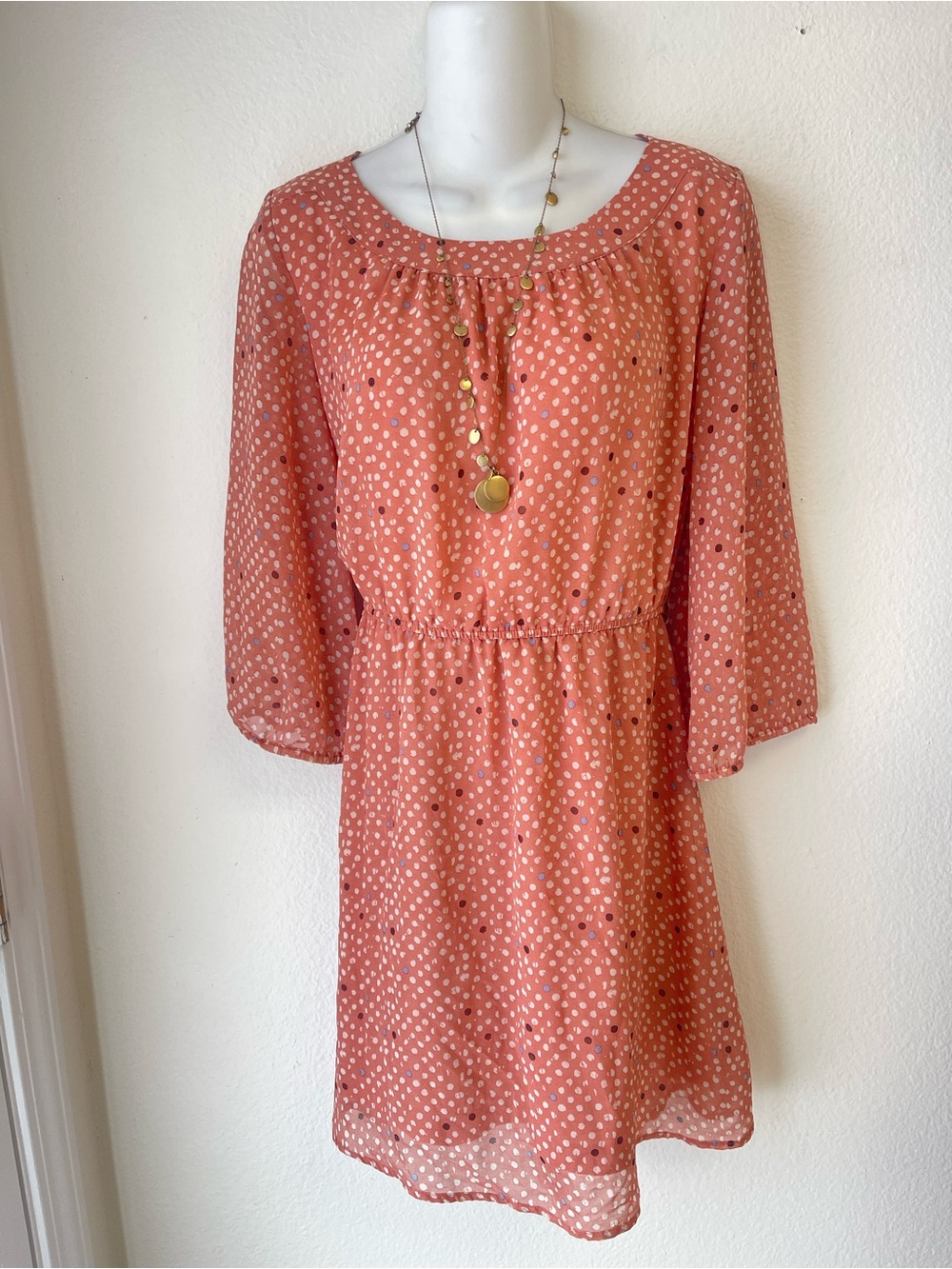 Forever 21 Coral Polka Dot Chiffon Tunic Dress